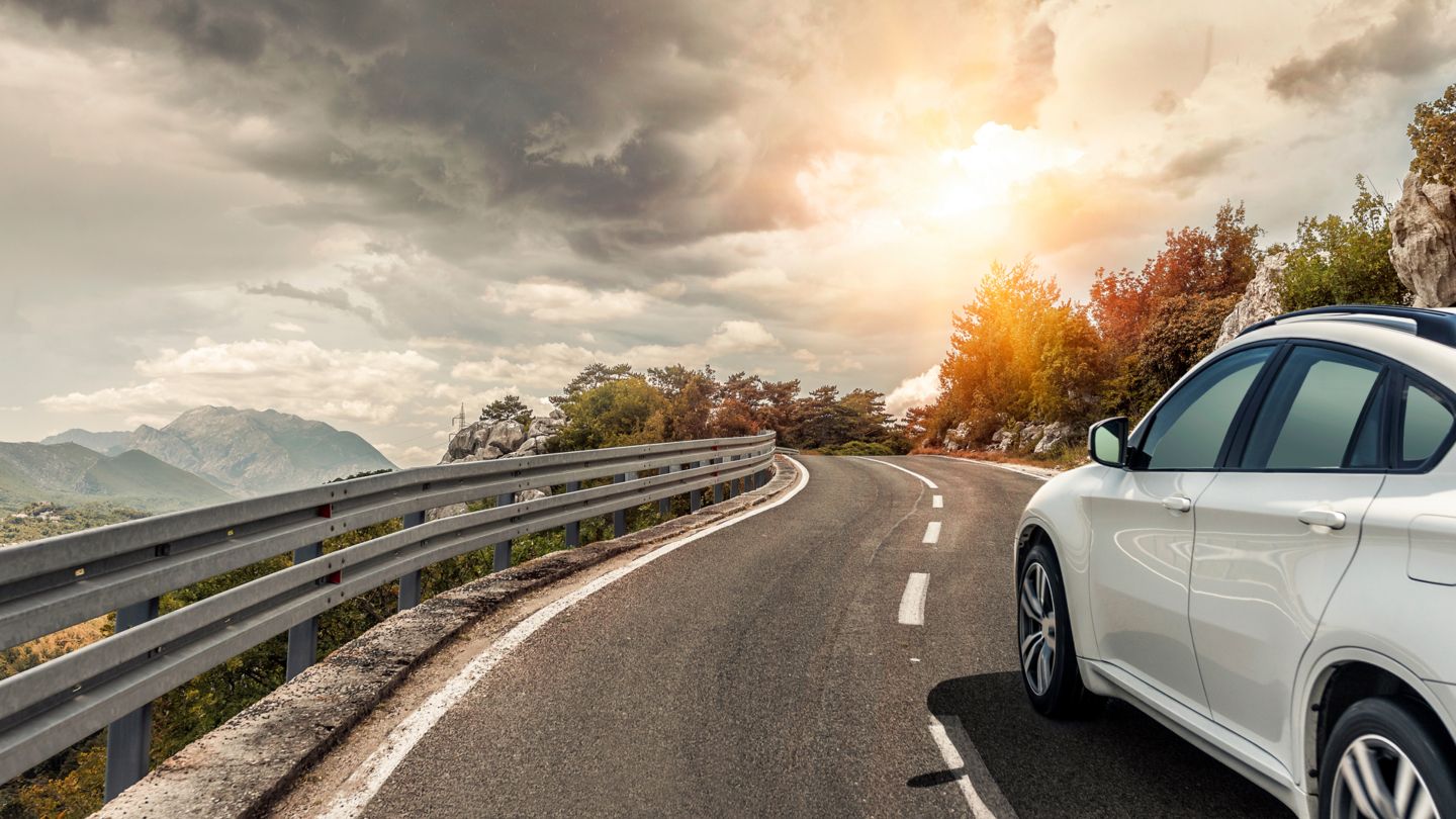 Car driving on a windy mountain road